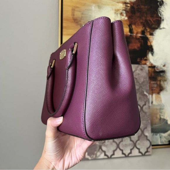 NWT Brand New Michael kors Kellen Medium Saffiano Leather Satchel Plum - Picture 2 of 5